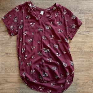 Maroon floral short sleeve Dress Top